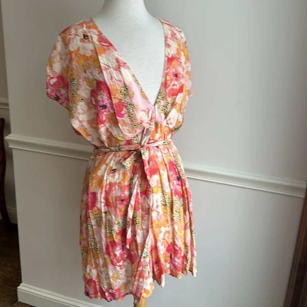 Free People Floral Mini Dress in Pink and Orange - Picture 4 of 9